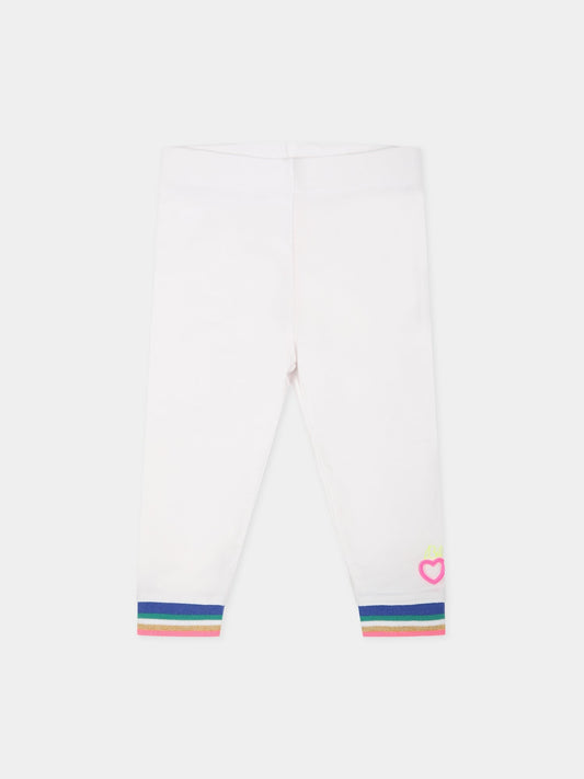 Leggings bianchi per neonata con logo e cuori,Billieblush,U04247 10B