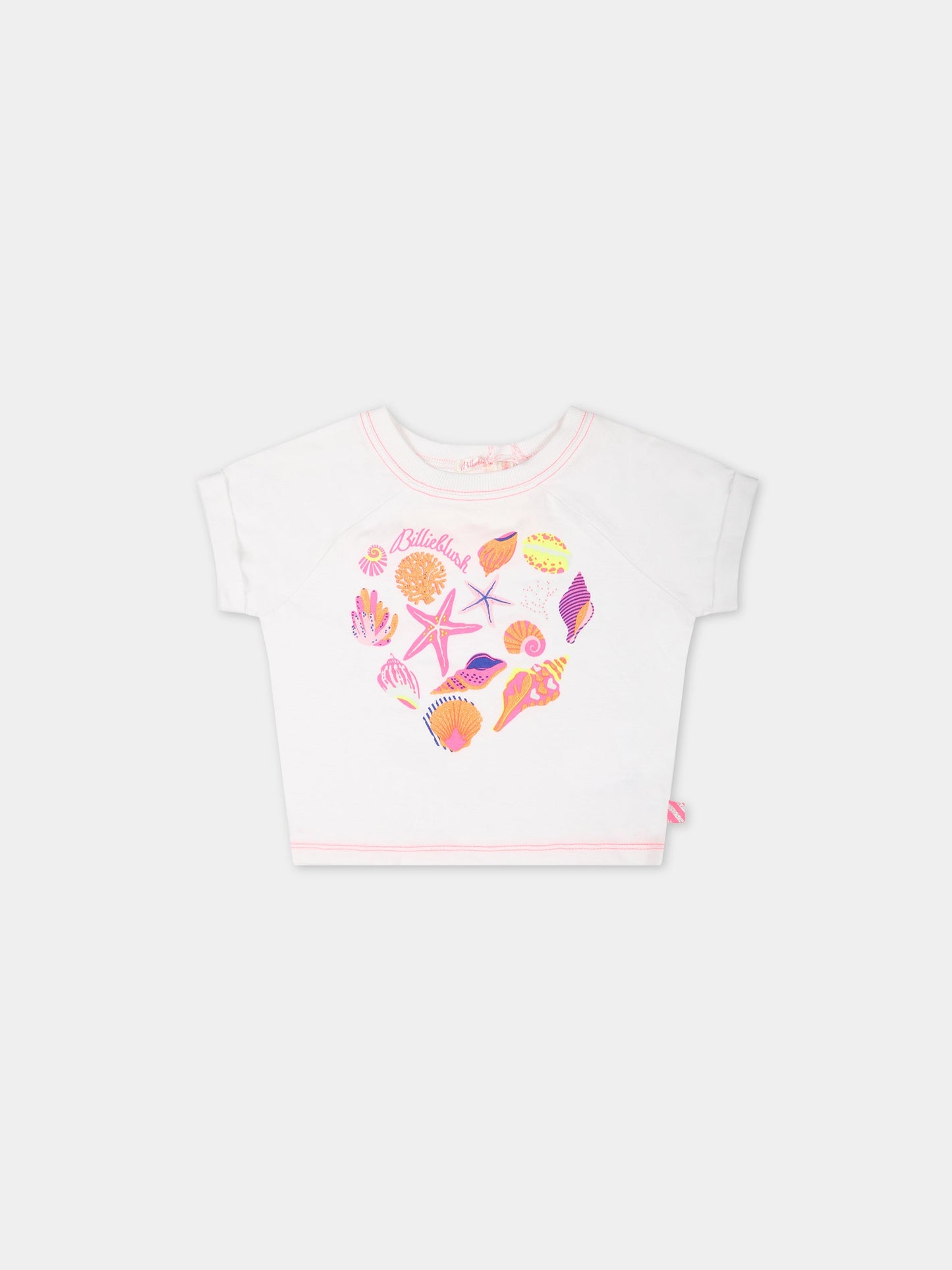 T-shirt bianca per bambina con stampa e logo,Billieblush,U15972 10B