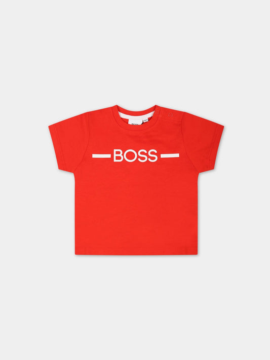 T-shirt rossa per neonato con logo,Hugo Boss,J05908 992