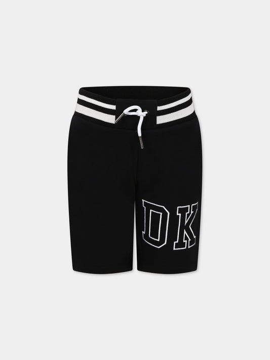 Shorts neri per bambino con logo,Dkny,D24753 09B