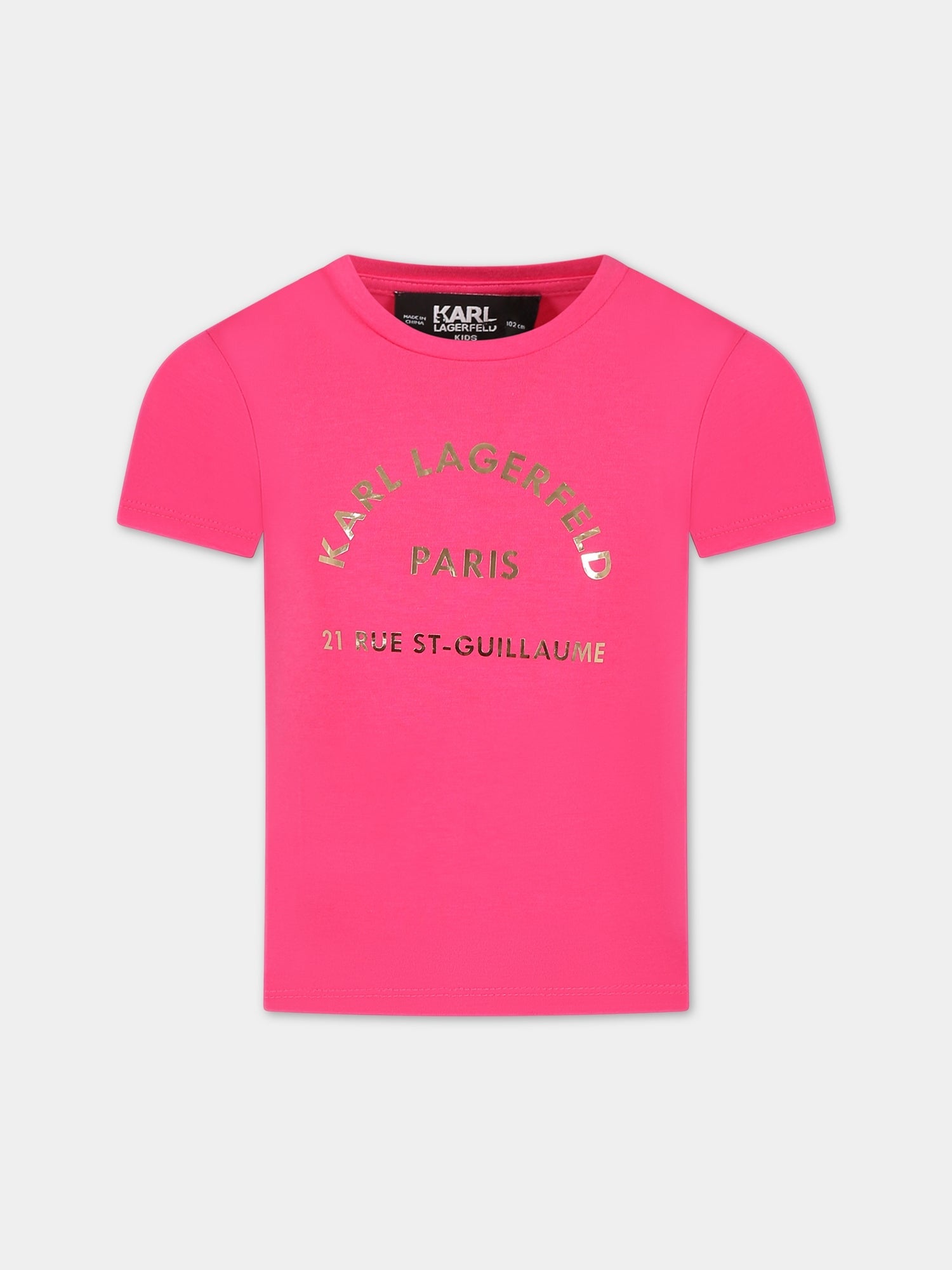 T-shirt fucsia per bambina con logo,Karl Lagerfeld Kids,Z15351 487