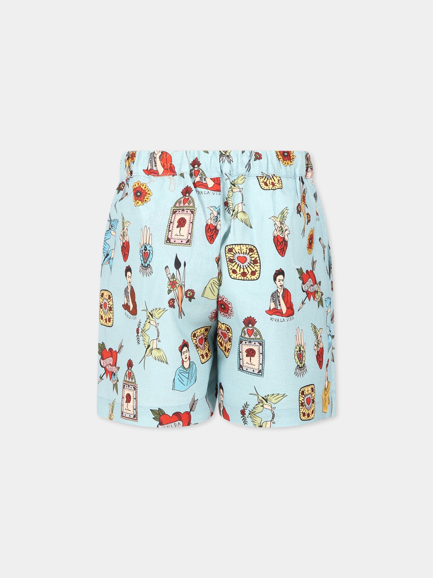 Shorts celesti per bambina con stampa,Parsmei,RIV/UNI/SHO/FRI