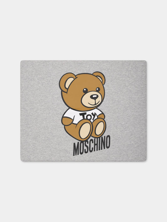 Coperta grigia per neonati con Teddy Bear e logo,Moschino Kids,MZB005 LDA00 60926