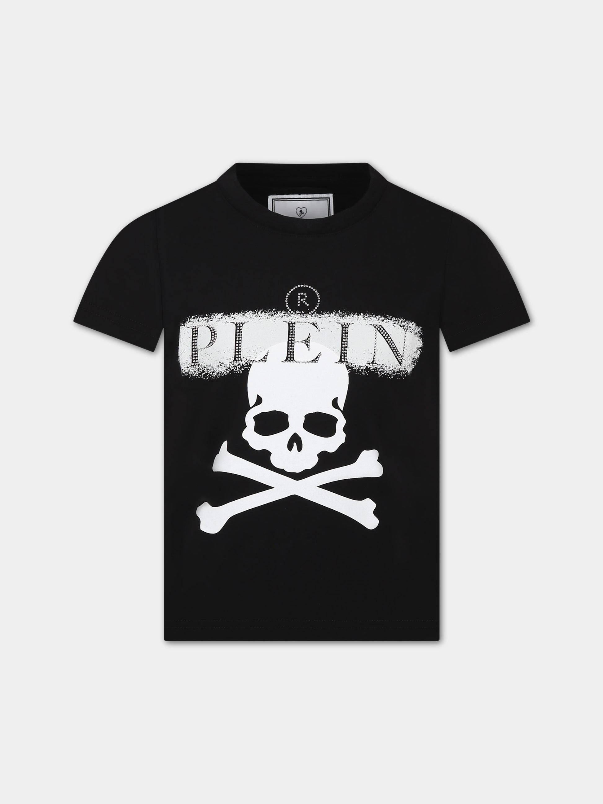 T-shirt nera per bambino con teschio e logo,Philipp Plein Junior,2MM00D LAA26 60100