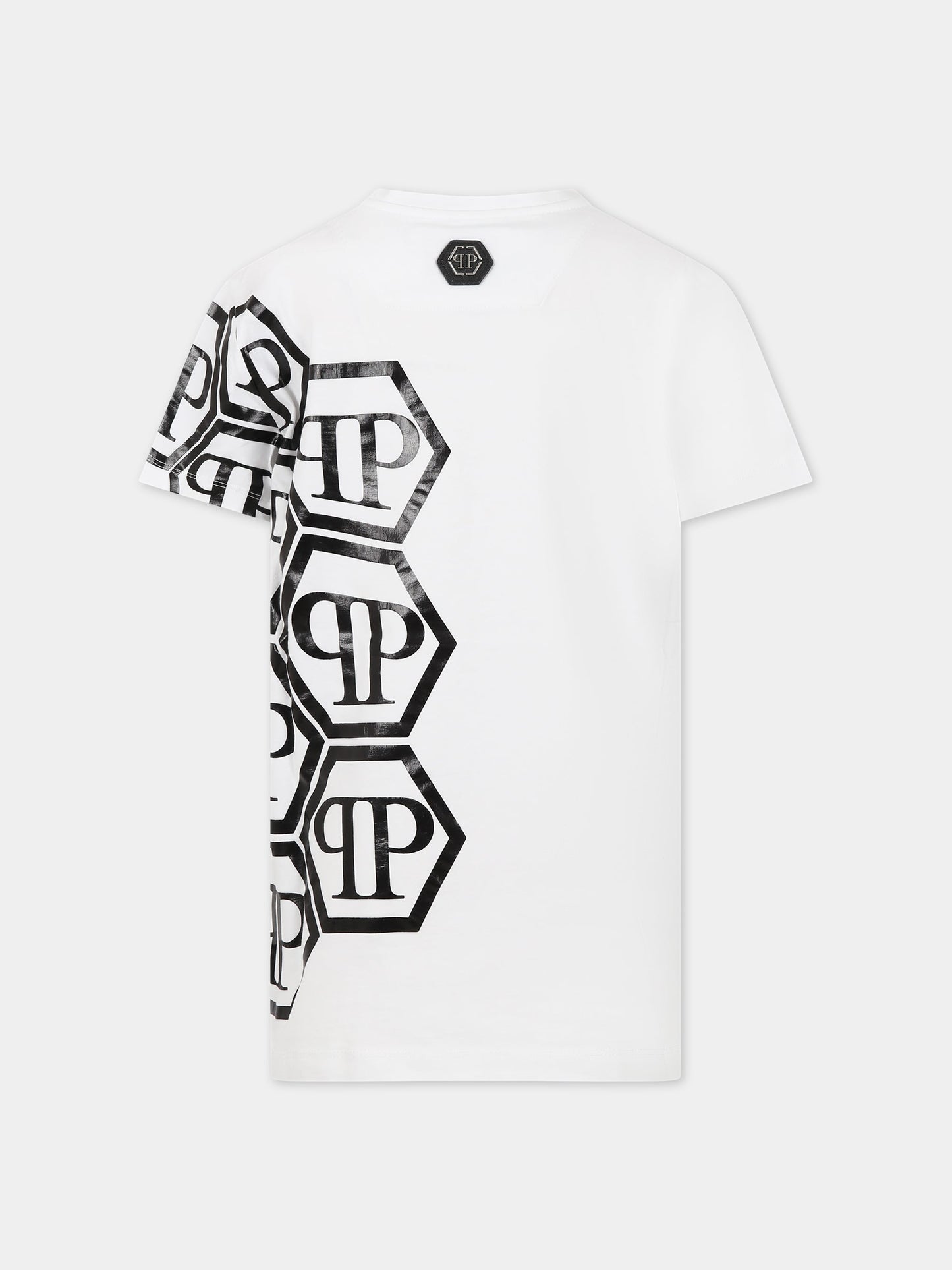T-shirt bianca per bambino con teschio e logo,Philipp Plein Junior,2PM002 LAA24 10101