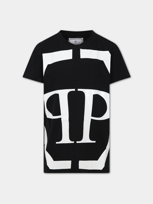 T-shirt nera per bambino con logo,Philipp Plein Junior,2QM003 LBA33 60100