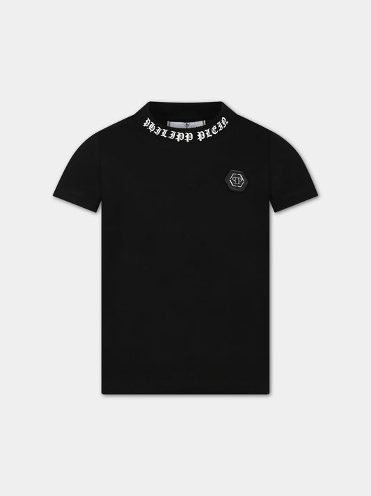 T-shirt nera per bambino con teschio e logo,Philipp Plein Junior,2UM00B LAA26 60100