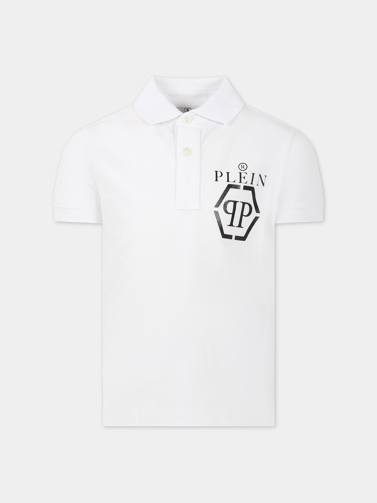 Polo bianca per bambino con logo,Philipp Plein Junior,2UM00C LFA01 10101