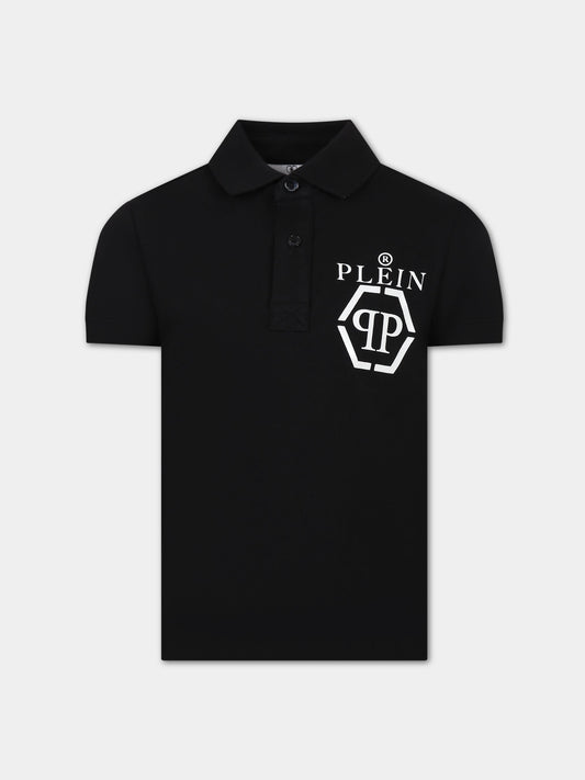 Polo nera per bambino con logo,Philipp Plein Junior,2UM00C LFA01 60100