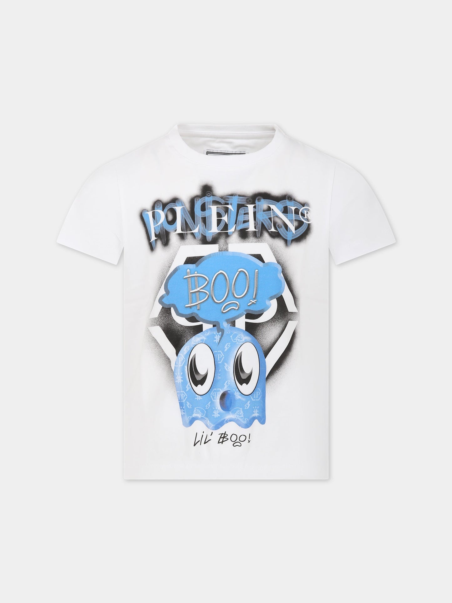 T-shirt bianca per bambino con stampa e logo,Philipp Plein Junior,25M001 LBA01 10101