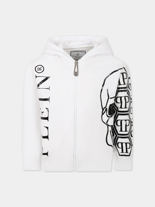 Felpa bianca per bambino con teschio e logo,Philipp Plein Junior,2MF007 LDA41 10101