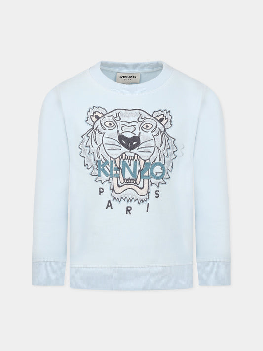 Felpa celeste per bambino con Kotora e logo,Kenzo Kids,K25801 78B